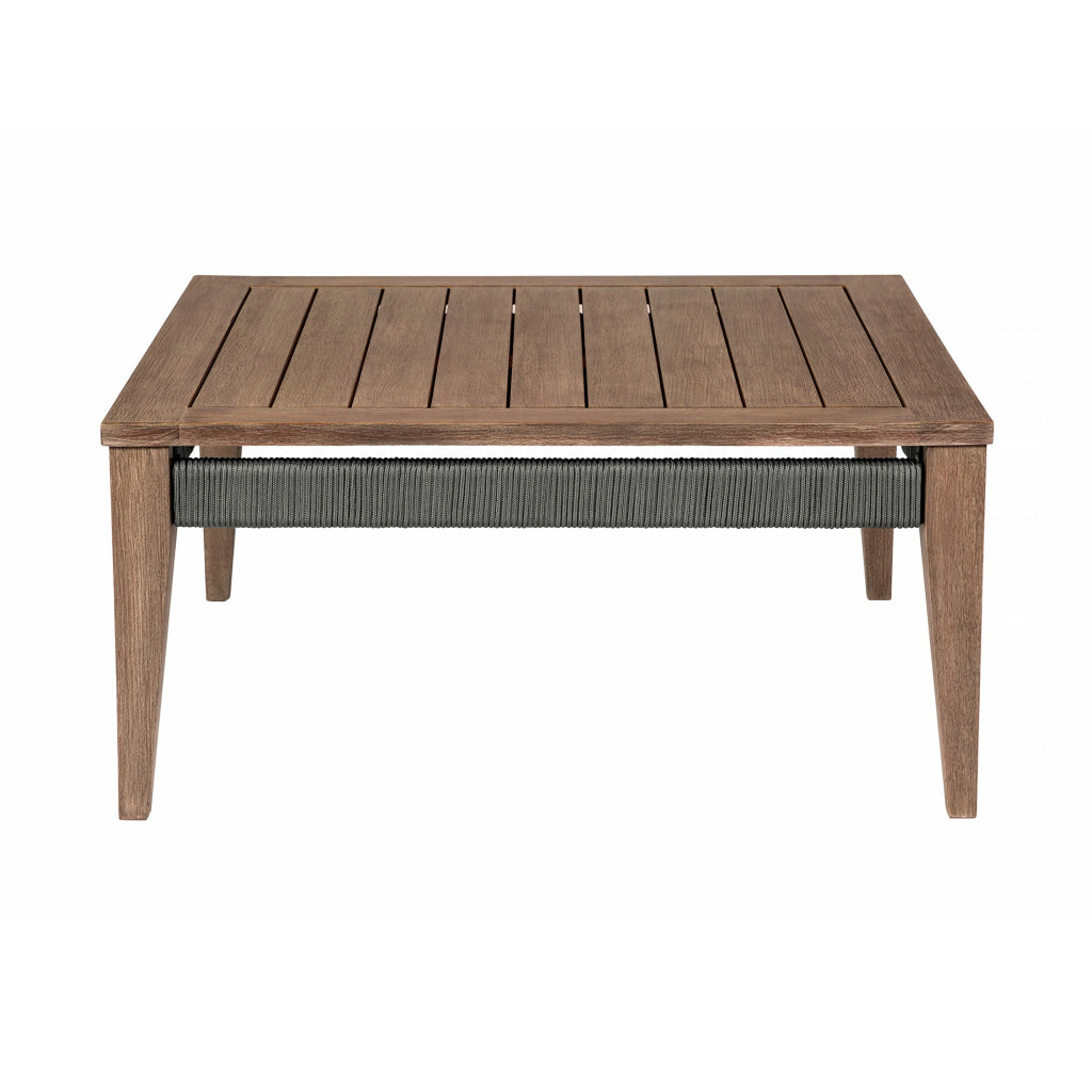 Kimi 36 Inch Outdoor Coffee Table Brown Eucalyptus Wood Woven Rope Apron By Casagear Home BM314496