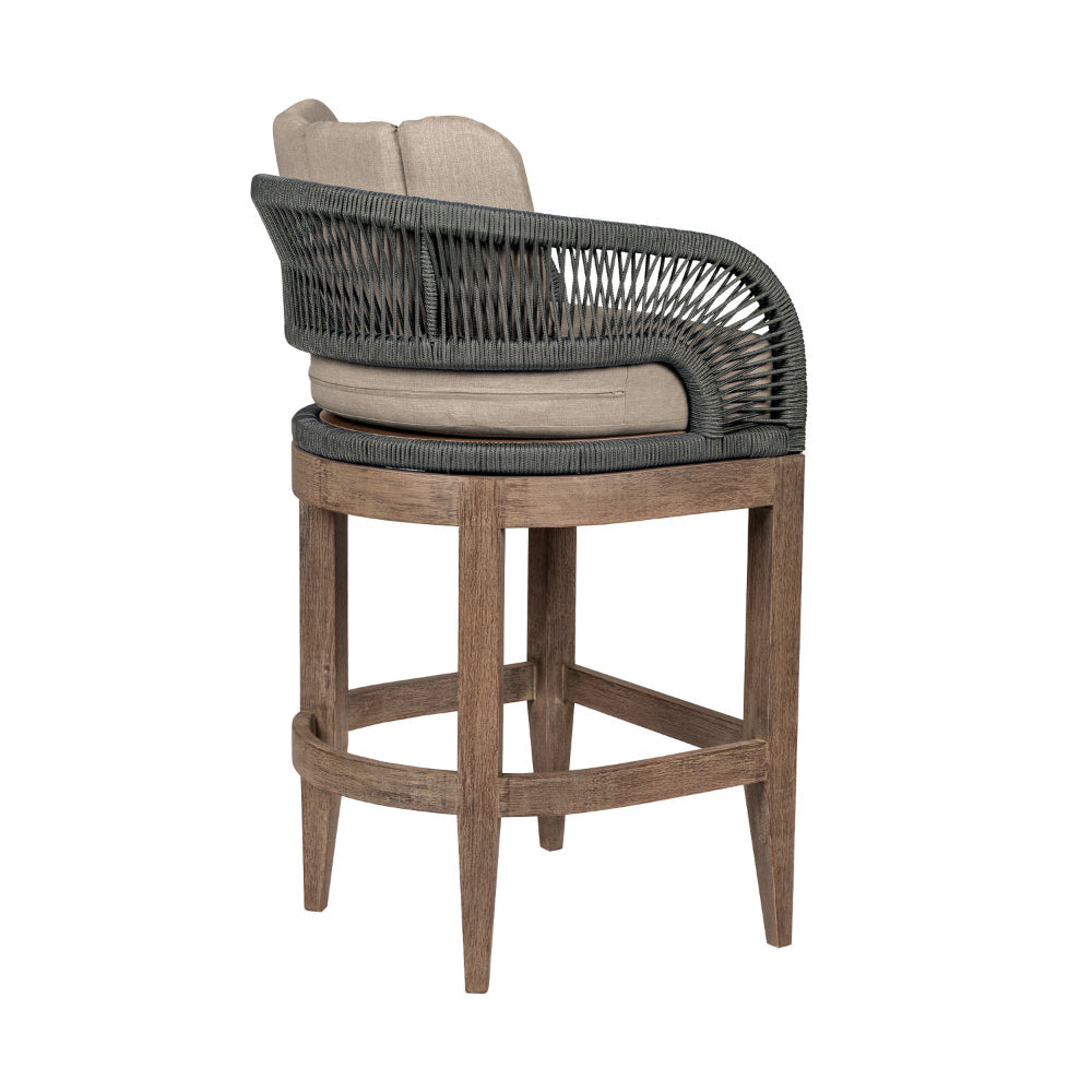 Kimi 30 Inch Outdoor Patio Barstool Chair Olefin and Gray Woven Rope By Casagear Home BM314498