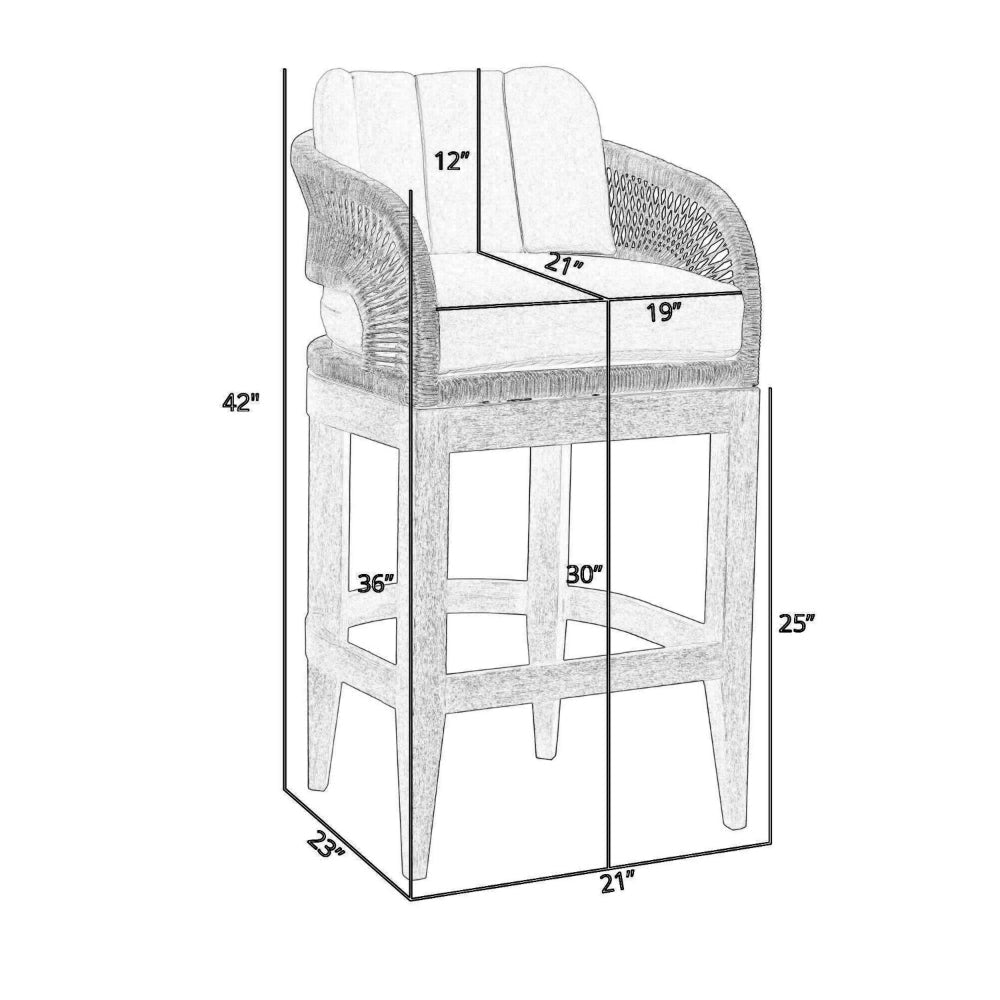 Kimi 30 Inch Outdoor Patio Barstool Chair Olefin and Gray Woven Rope By Casagear Home BM314498