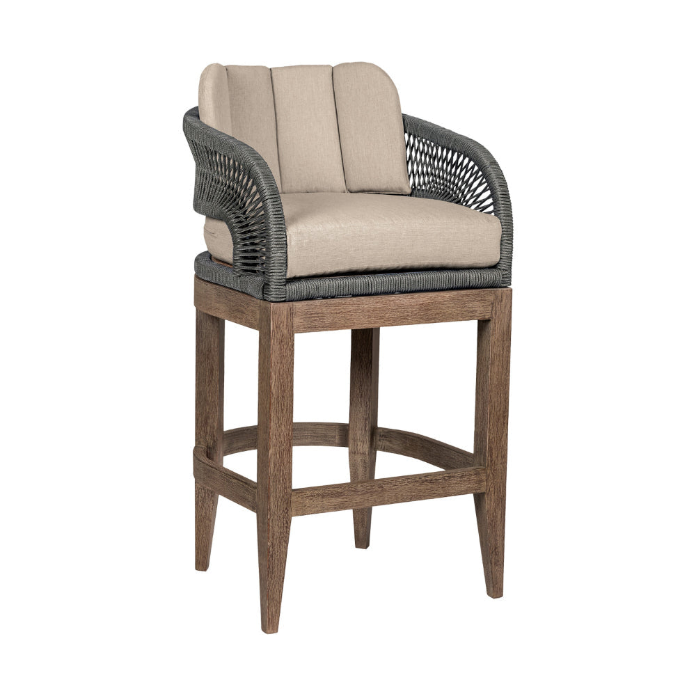 Kimi 30 Inch Outdoor Patio Barstool Chair, Olefin and Gray Woven Rope By Casagear Home