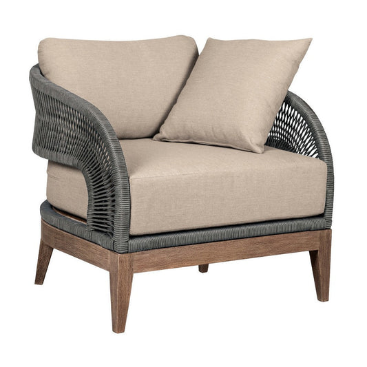 Kimi 33 Inch Outdoor Patio Accent Chair, Olefin Cushions, Gray Woven Rope By Casagear Home