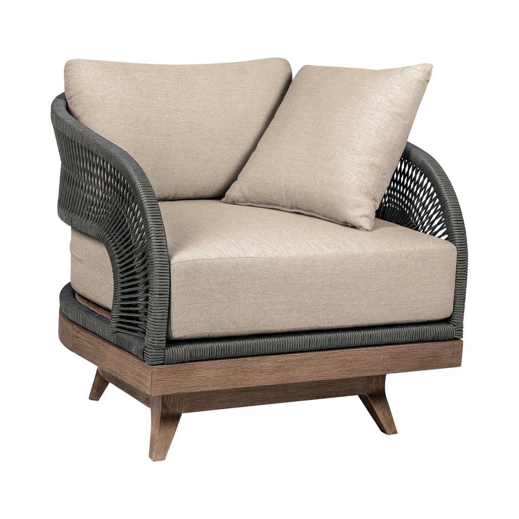 Kimi 33 Inch Outdoor Patio Swivel Accent Chair Olefin Gray Woven Rope By Casagear Home BM314501