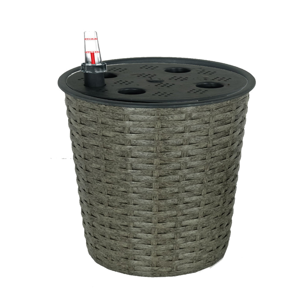 Wiki 10 Inch Self Watering Planter, Intricately Hand Woven Wicker, Gray By Casagear Home