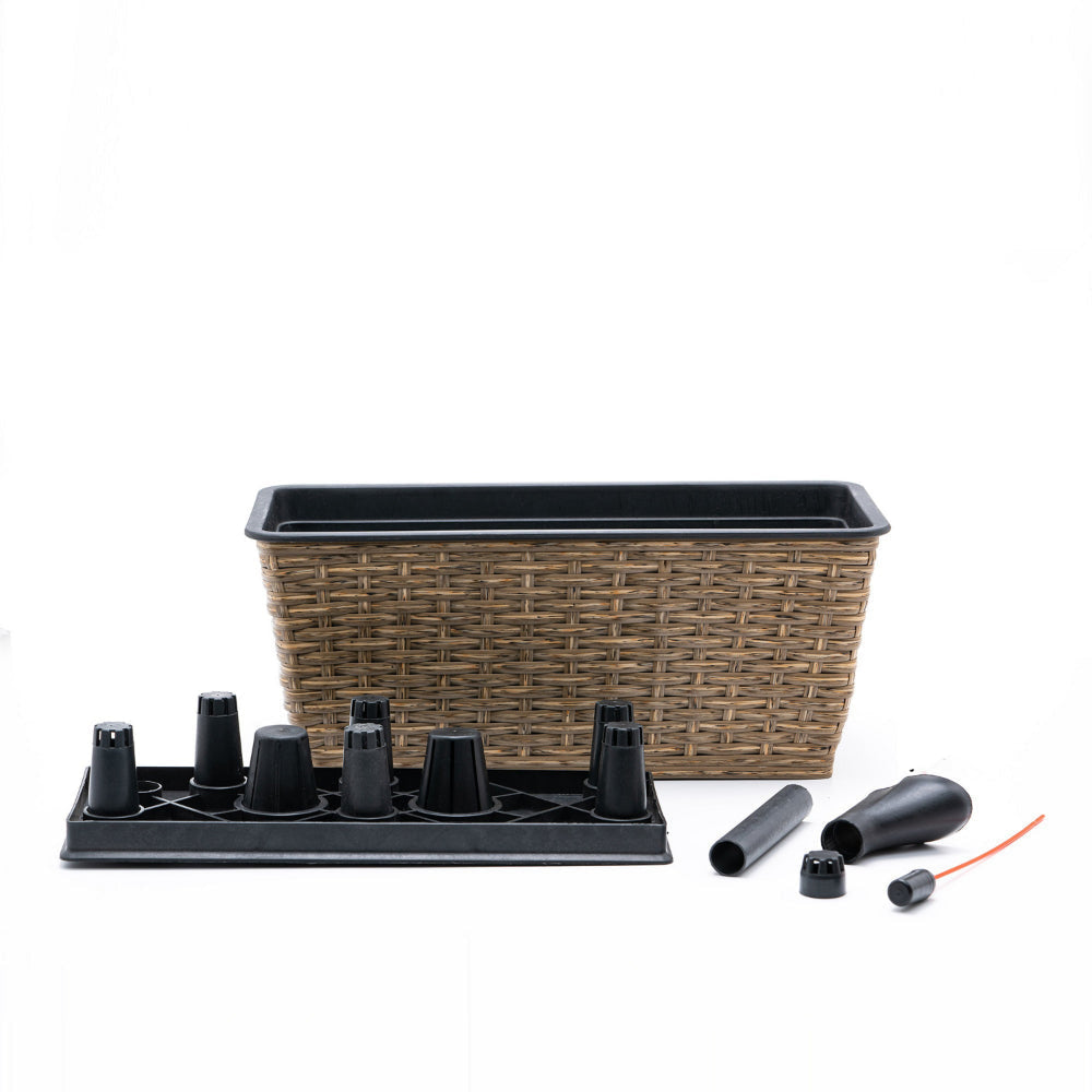 Wiki 23 Inch Self Watering Planter Set of 2 Hand Woven Wicker Brown By Casagear Home BM314508