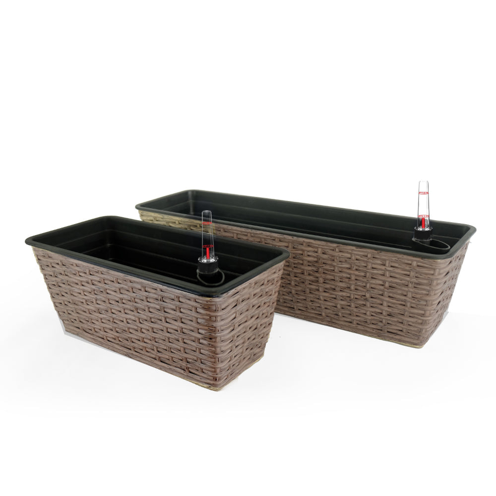 Wiki 23 Inch Self Watering Planter Set of 2 Hand Woven Wicker Brown By Casagear Home BM314508