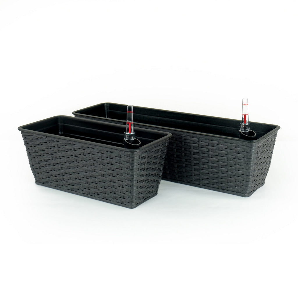 Wiki 23 Inch Self Watering Planter Set of 2 Woven Wicker Espresso Brown By Casagear Home BM314509