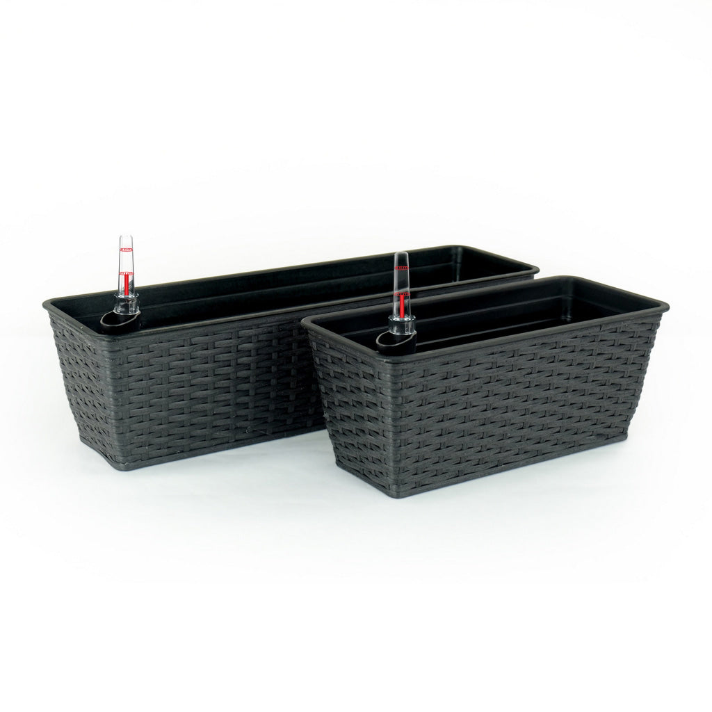 Wiki 23 Inch Self Watering Planter Set of 2 Woven Wicker Espresso Brown By Casagear Home BM314509