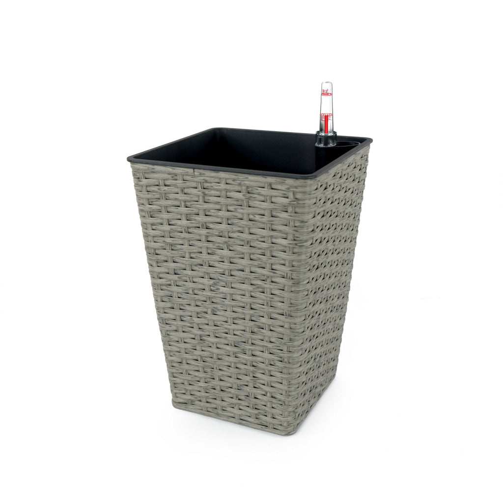 Aly 14 Inch Self Watering Planter Set of 2 Hand Woven Wicker Gray By Casagear Home BM314512