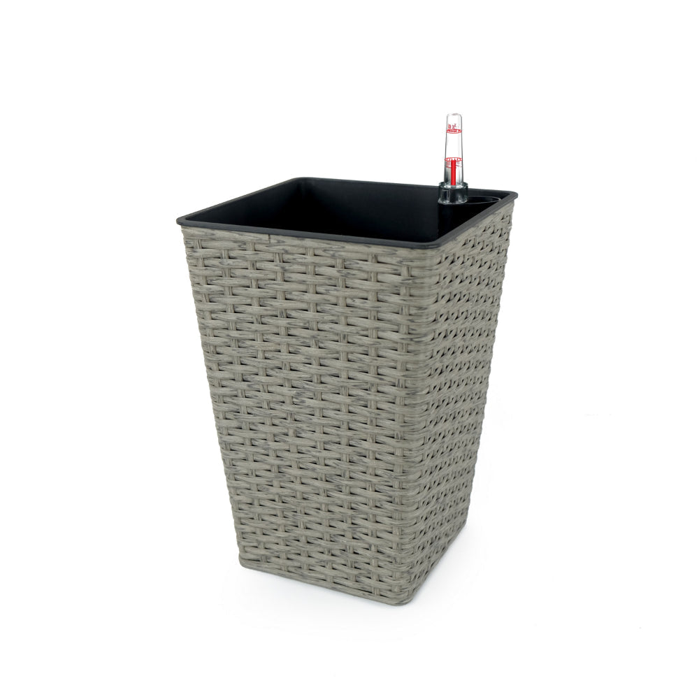 Aly 14 Inch Self Watering Planter Set of 2 Hand Woven Wicker Gray By Casagear Home BM314512