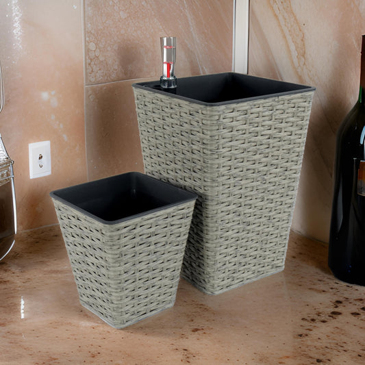 Aly 14 Inch Self Watering Planter Set of 2 Hand Woven Wicker Gray By Casagear Home BM314512