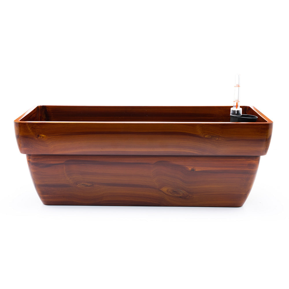 23 Inch Self Watering Planter Rectangular Painted Plastic Body Dark Brown By Casagear Home BM314514