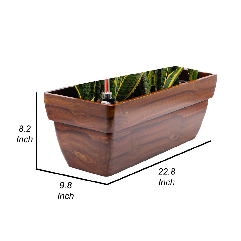 23 Inch Self Watering Planter Rectangular Painted Plastic Body Dark Brown By Casagear Home BM314514