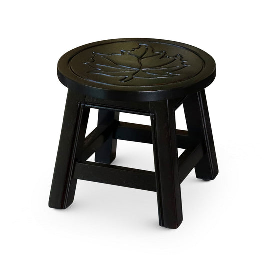 Sidi 11 Inch Step Stool Footrest, Wood Maple Leaf Print, Round, Dark Brown By Casagear Home