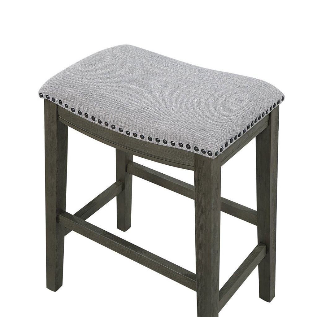 Ani 25 Inch Counter Stool Set of 2 Soft Faux Leather Saddle Seat Gray By Casagear Home BM314524