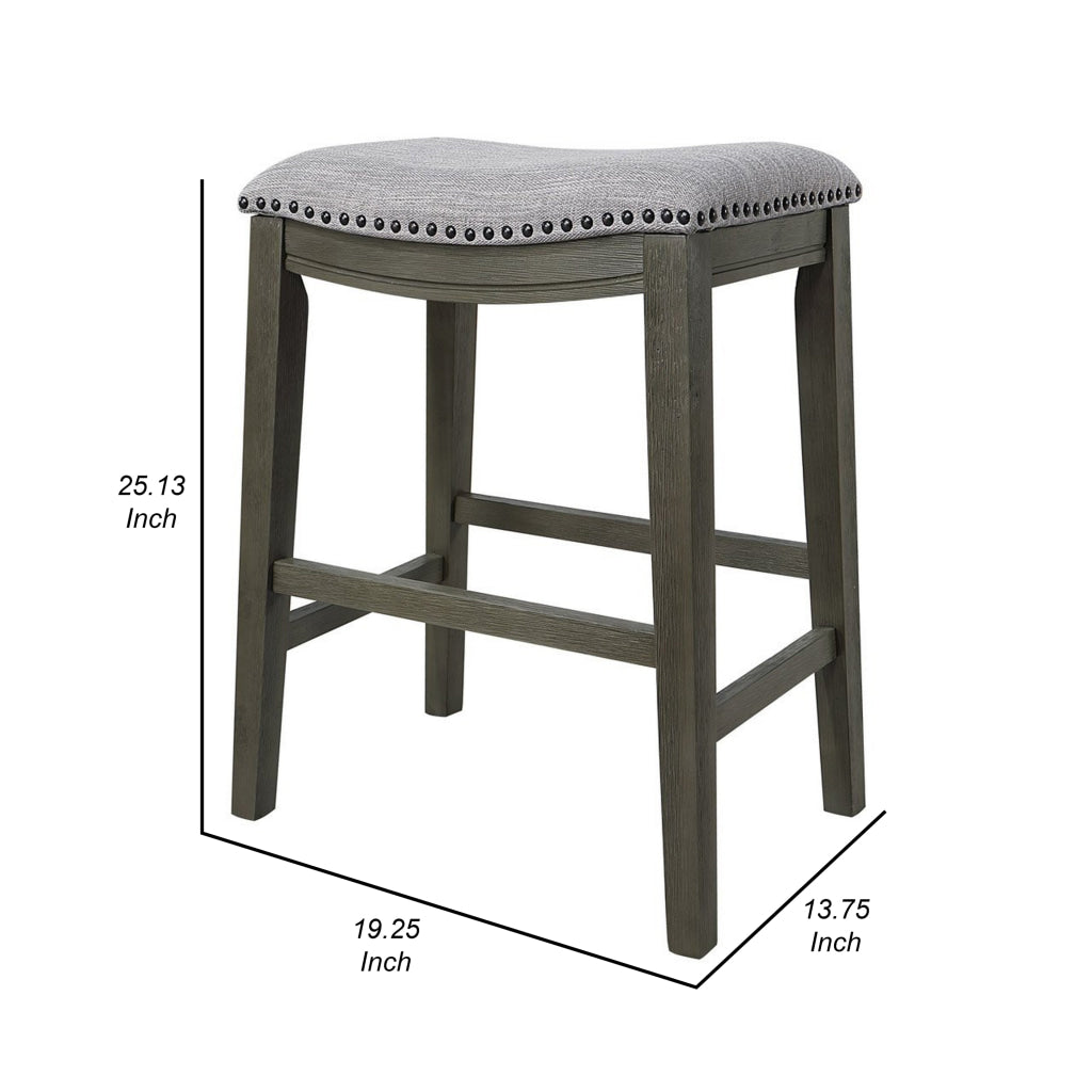 Ani 25 Inch Counter Stool Set of 2 Soft Faux Leather Saddle Seat Gray By Casagear Home BM314524