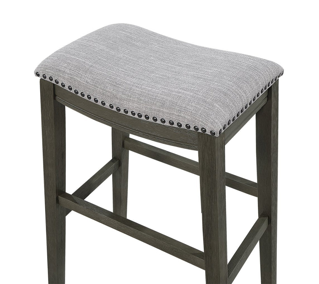 Ani 29 Inch Barstool Set of 2 Saddle Seat Nailhead Trim Light Gray Wood By Casagear Home BM314525