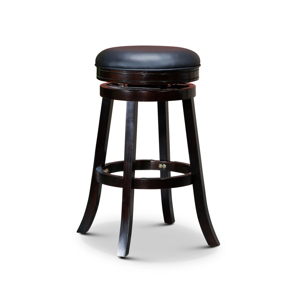 Opi 30 Inch Swivel Barstool Round Black Bonded Leather Espresso Brown By Casagear Home BM314528