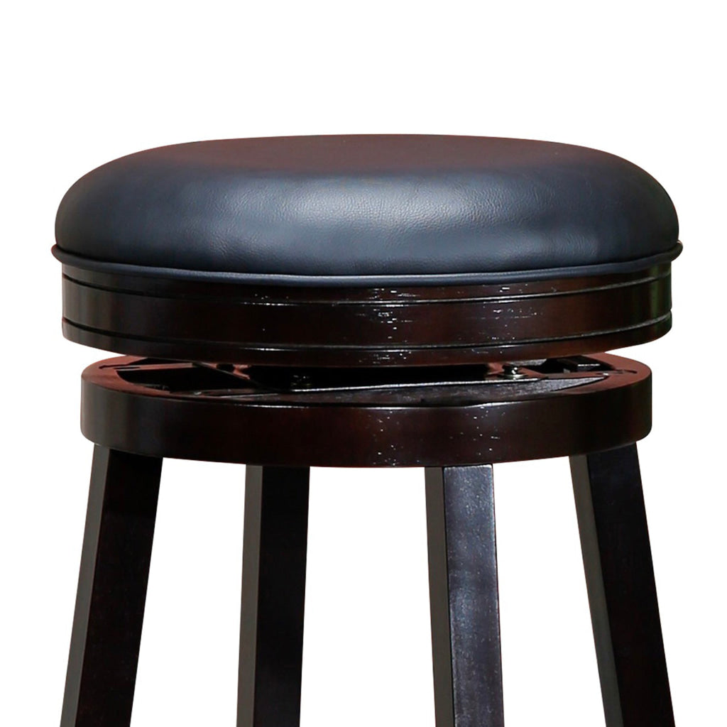 Opi 30 Inch Swivel Barstool Round Black Bonded Leather Espresso Brown By Casagear Home BM314528