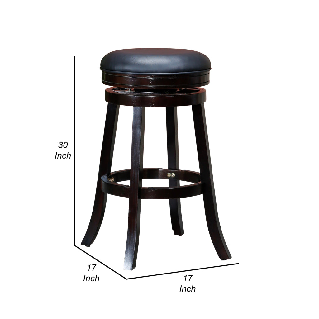 Opi 30 Inch Swivel Barstool Round Black Bonded Leather Espresso Brown By Casagear Home BM314528