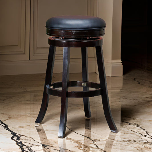 Opi 30 Inch Swivel Barstool Round Black Bonded Leather Espresso Brown By Casagear Home BM314528