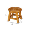 11 Inch Step Stool Footrest Round Wood Carved Floral Print Natural Brown By Casagear Home BM314529