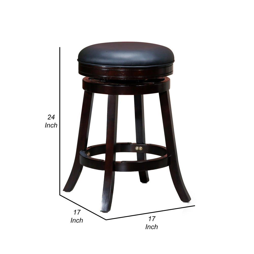 Opi 24 Inch Swivel Counter Stool Black Bonded Leather Espresso Brown Wood By Casagear Home BM314530