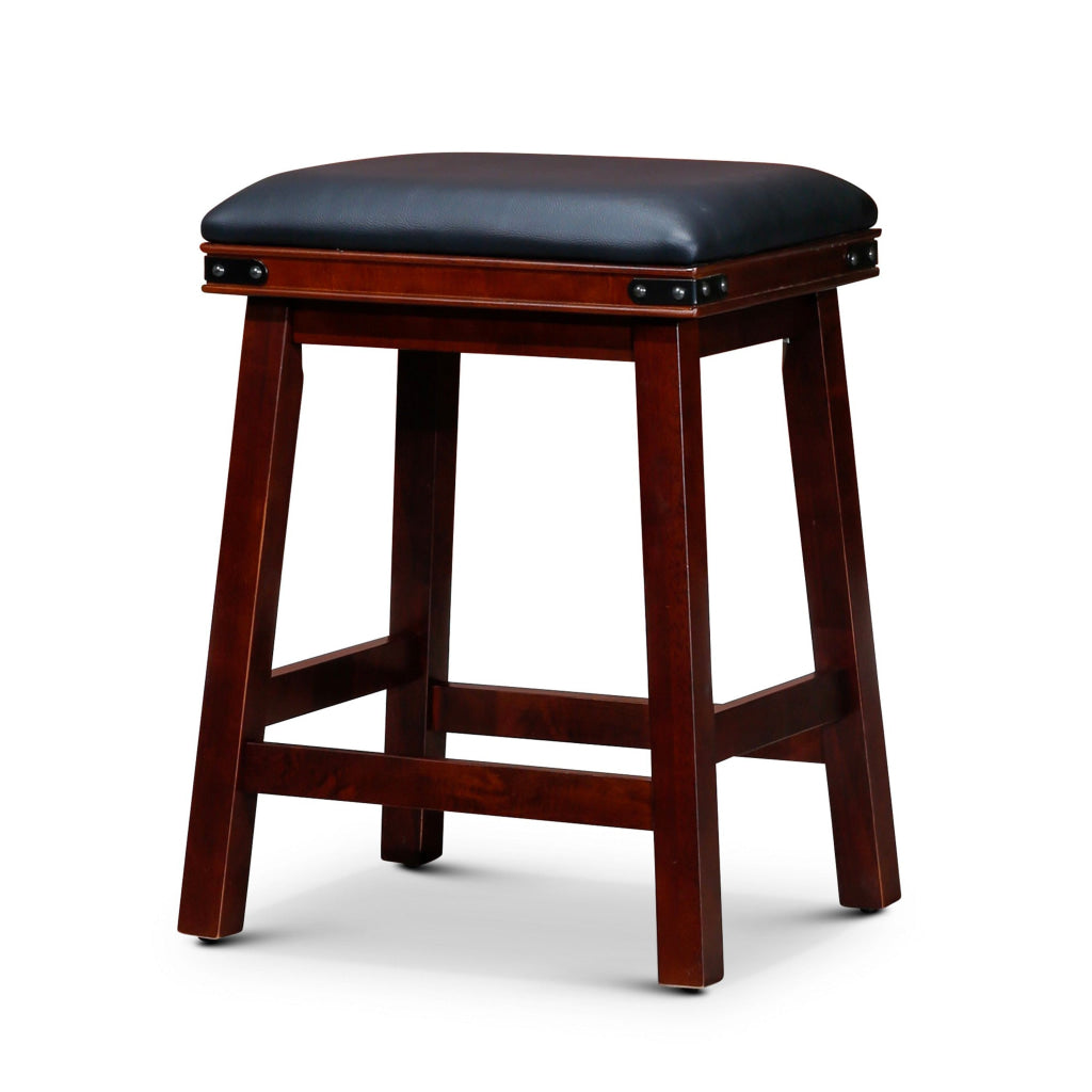 Nio 24 Inch Swivel Counter Stool Black Bonded Leather Espresso Brown Wood By Casagear Home BM314531