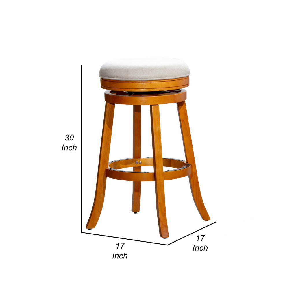 Opi 30 Inch Swivel Barstool Round Cushioned Seat Beige Natural Brown By Casagear Home BM314532