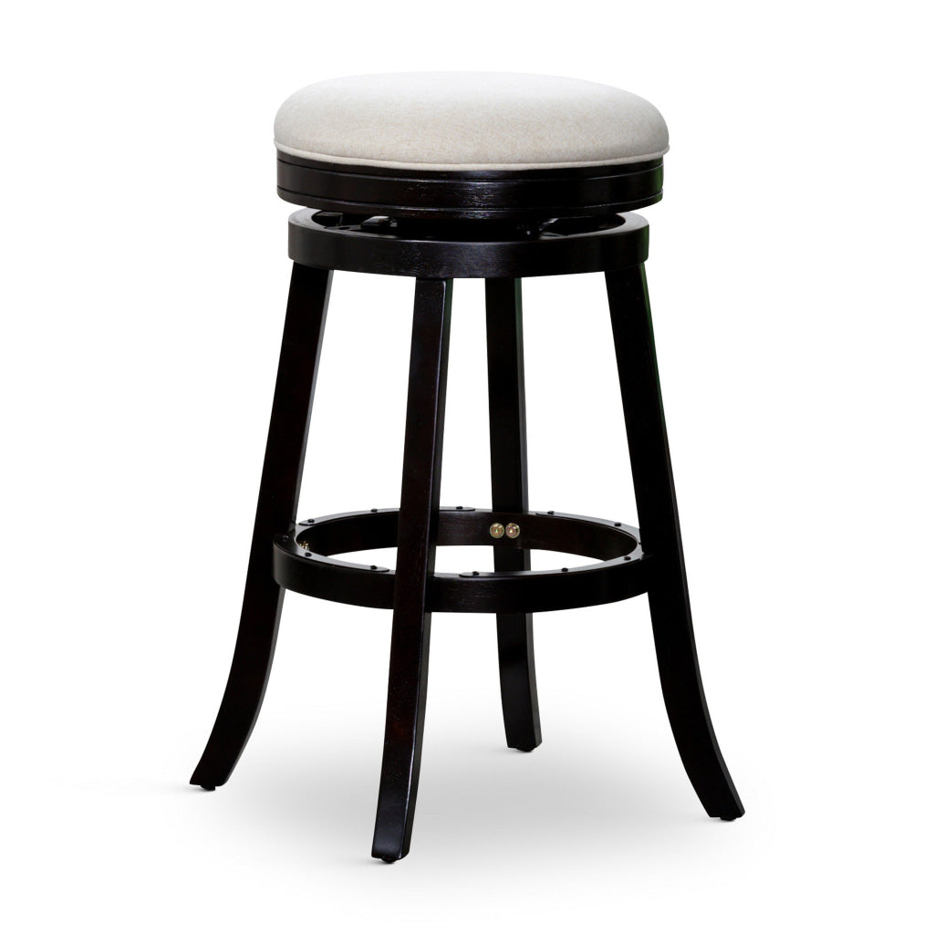 Opi 30 Inch Swivel Barstool Beige Polyester Espresso Brown Solid Wood By Casagear Home BM314536