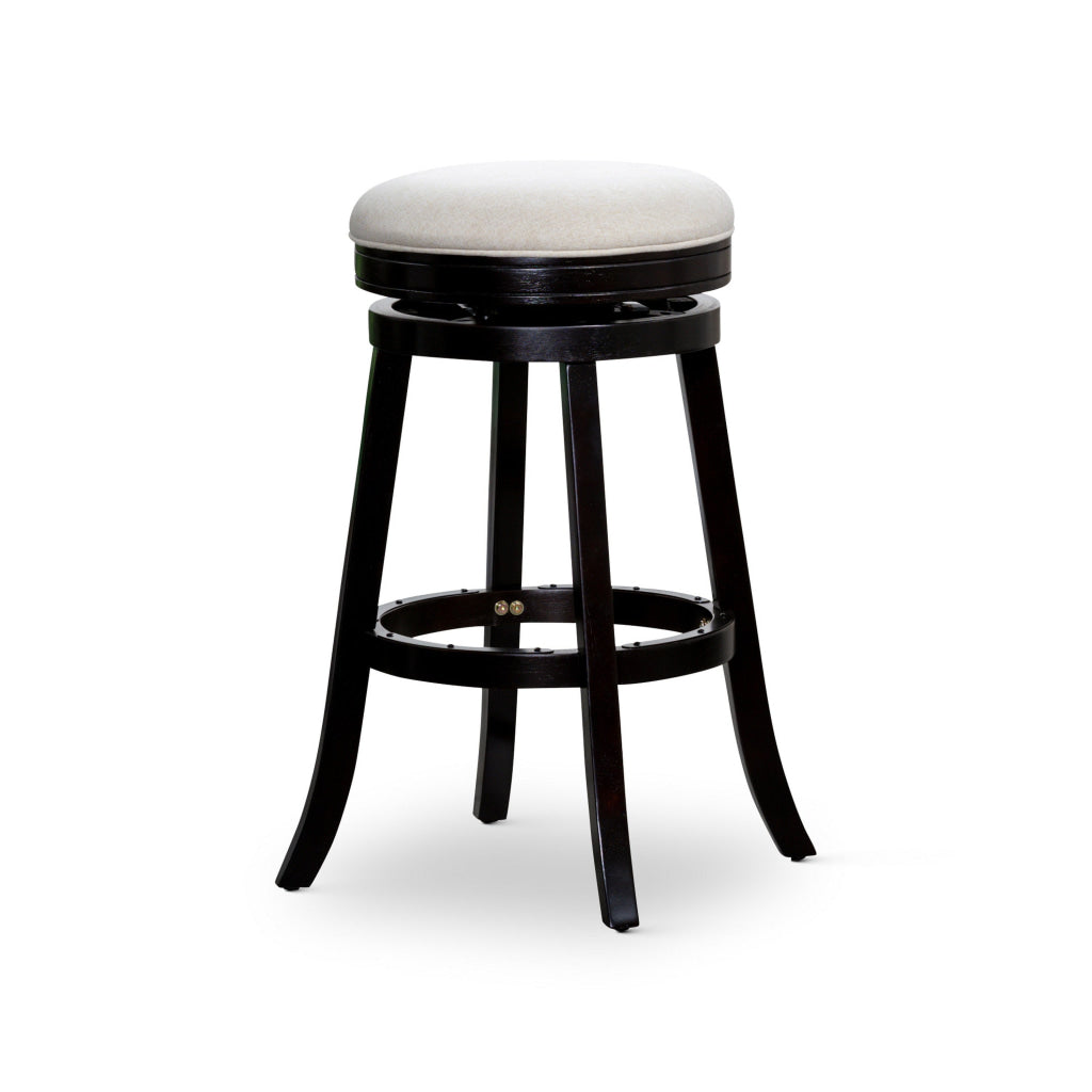 Opi 30 Inch Swivel Barstool Beige Polyester Espresso Brown Solid Wood By Casagear Home BM314536