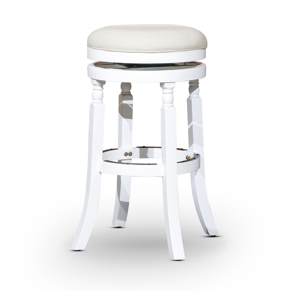 Opi 30 Inch Swivel Barstool Beige Polyester White Solid Wood Finish By Casagear Home BM314537