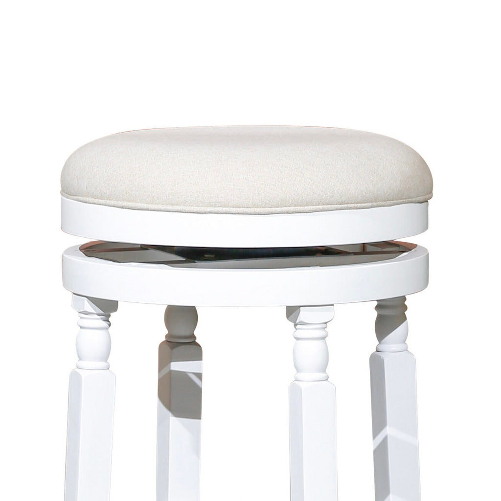 Opi 30 Inch Swivel Barstool Beige Polyester White Solid Wood Finish By Casagear Home BM314537