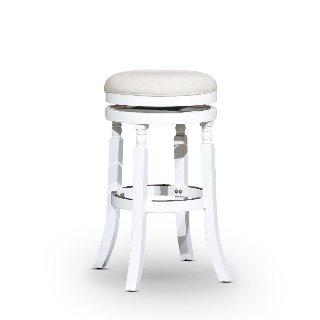 Opi 30 Inch Swivel Barstool Beige Polyester White Solid Wood Finish By Casagear Home BM314537