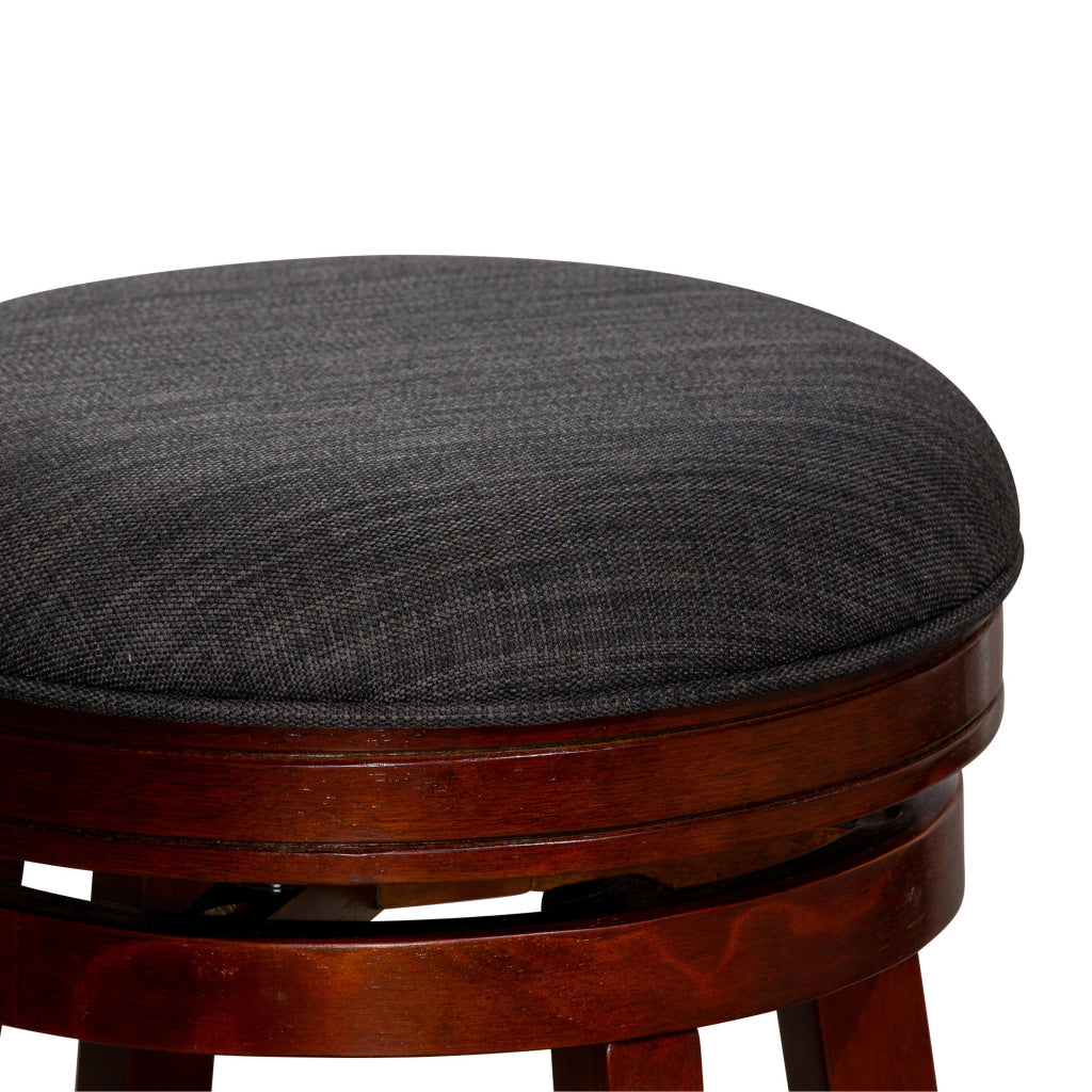 Opi 24 Inch Swivel Counter Stool Dark Gray Fabric Cherry Brown Solid Wood By Casagear Home BM314541