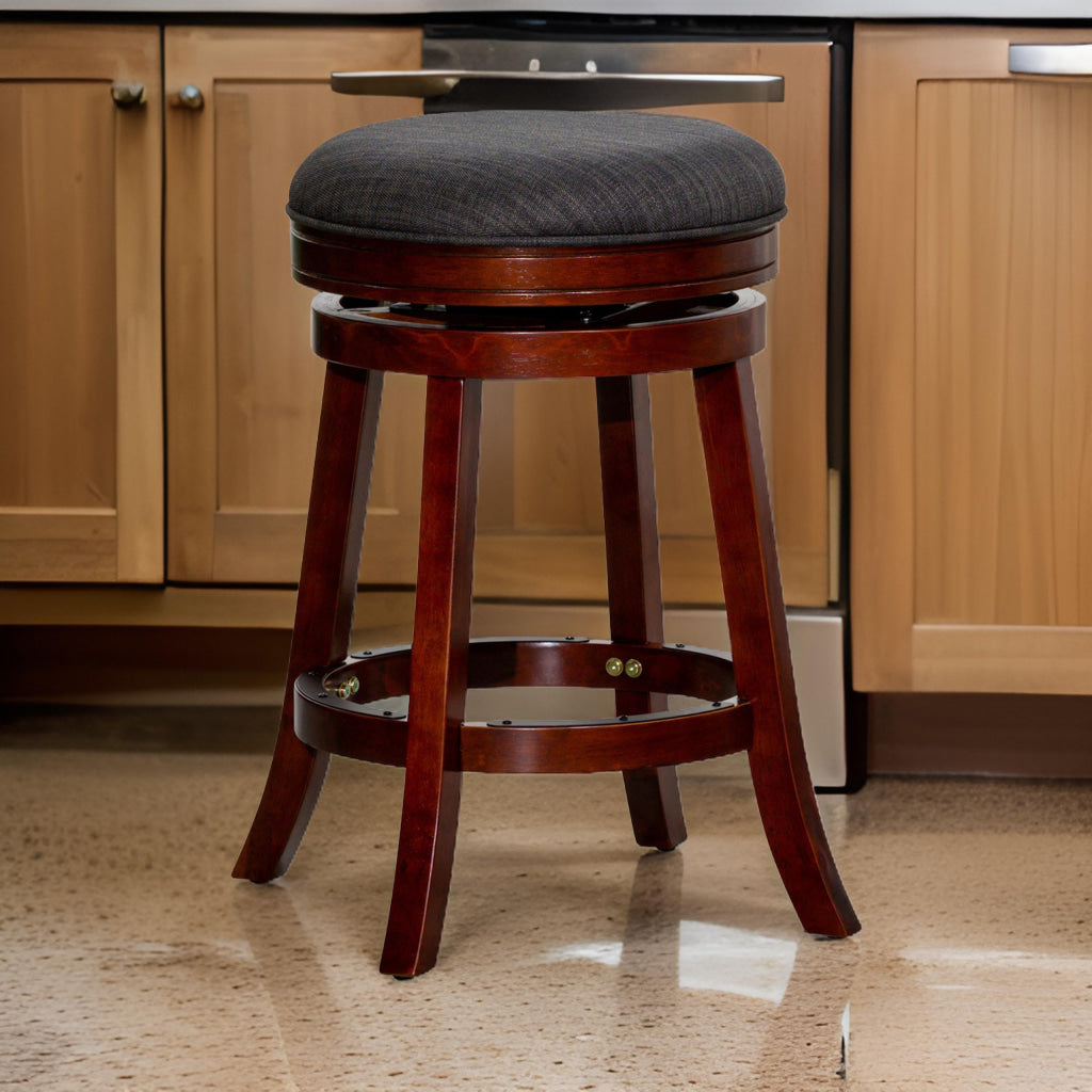 Opi 24 Inch Swivel Counter Stool Dark Gray Fabric Cherry Brown Solid Wood By Casagear Home BM314541