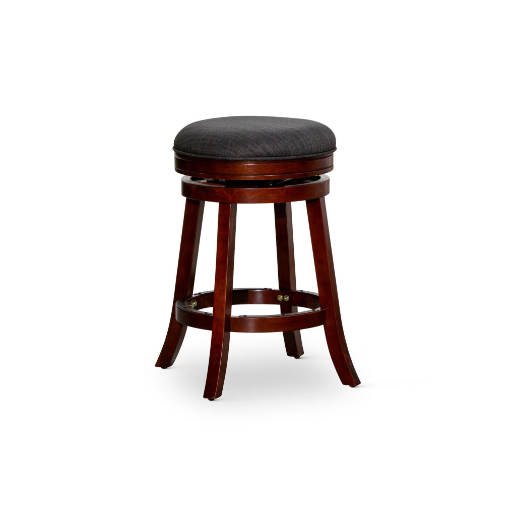 Opi 24 Inch Swivel Counter Stool Dark Gray Fabric Cherry Brown Solid Wood By Casagear Home BM314541