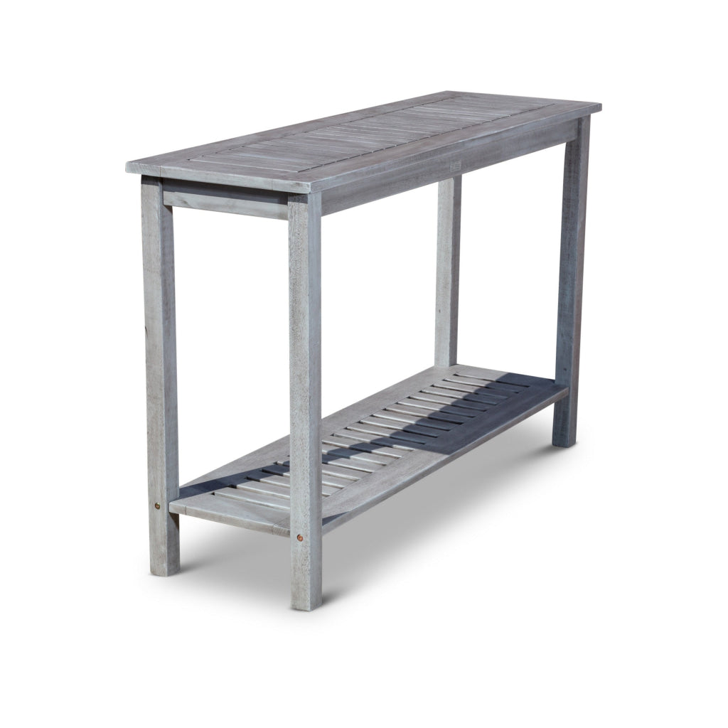 48 Inch Console Table 2 Shelves Slatted Design Eucalyptus Silver Gray By Casagear Home BM314543