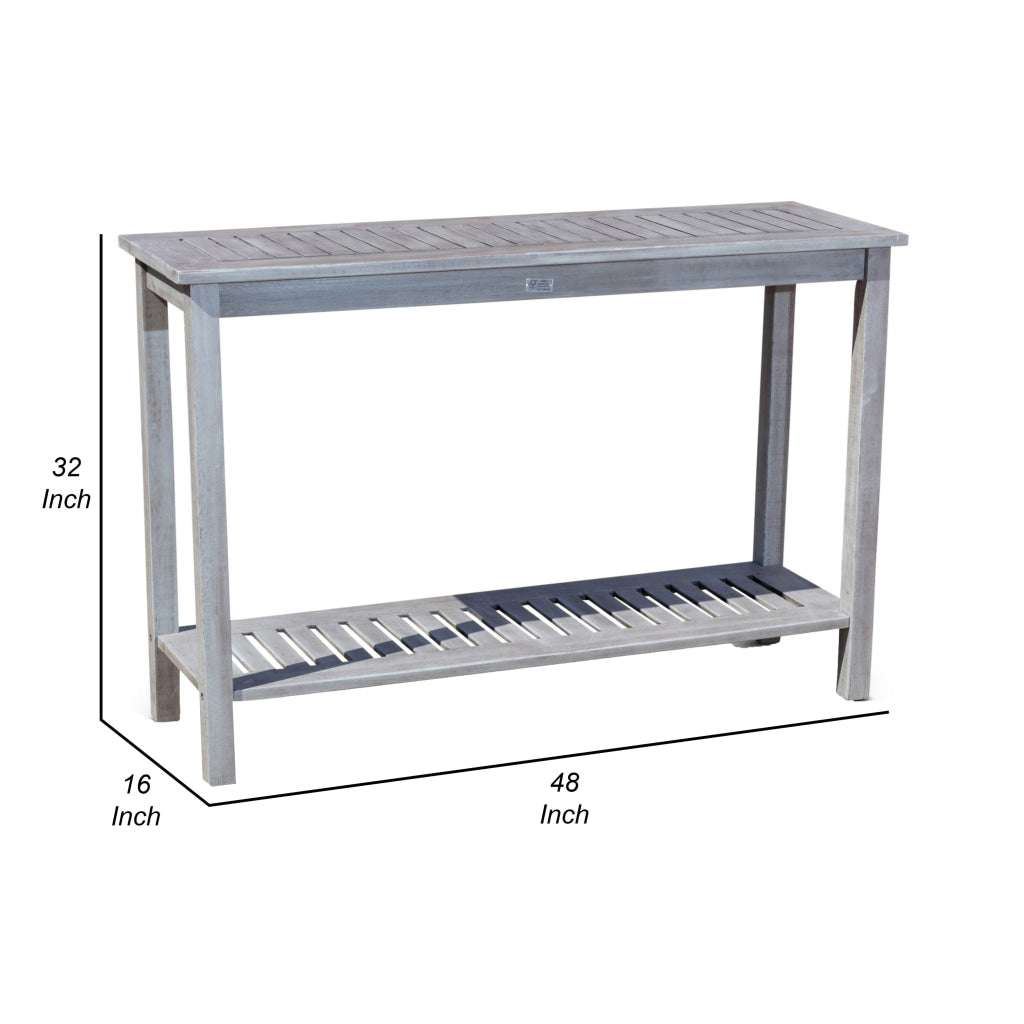 48 Inch Console Table 2 Shelves Slatted Design Eucalyptus Silver Gray By Casagear Home BM314543