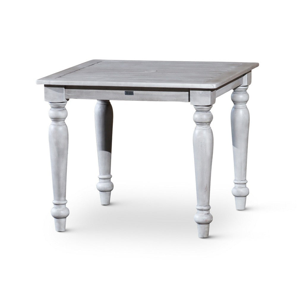 35 Inch Side End Table Square Slatted Top Multi Step Silver Gray Finish By Casagear Home BM314544