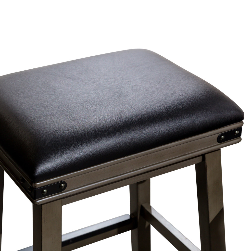 Nio 24 Inch Counter Stool Saddle Black Bonded Leather Weathered Gray By Casagear Home BM314545