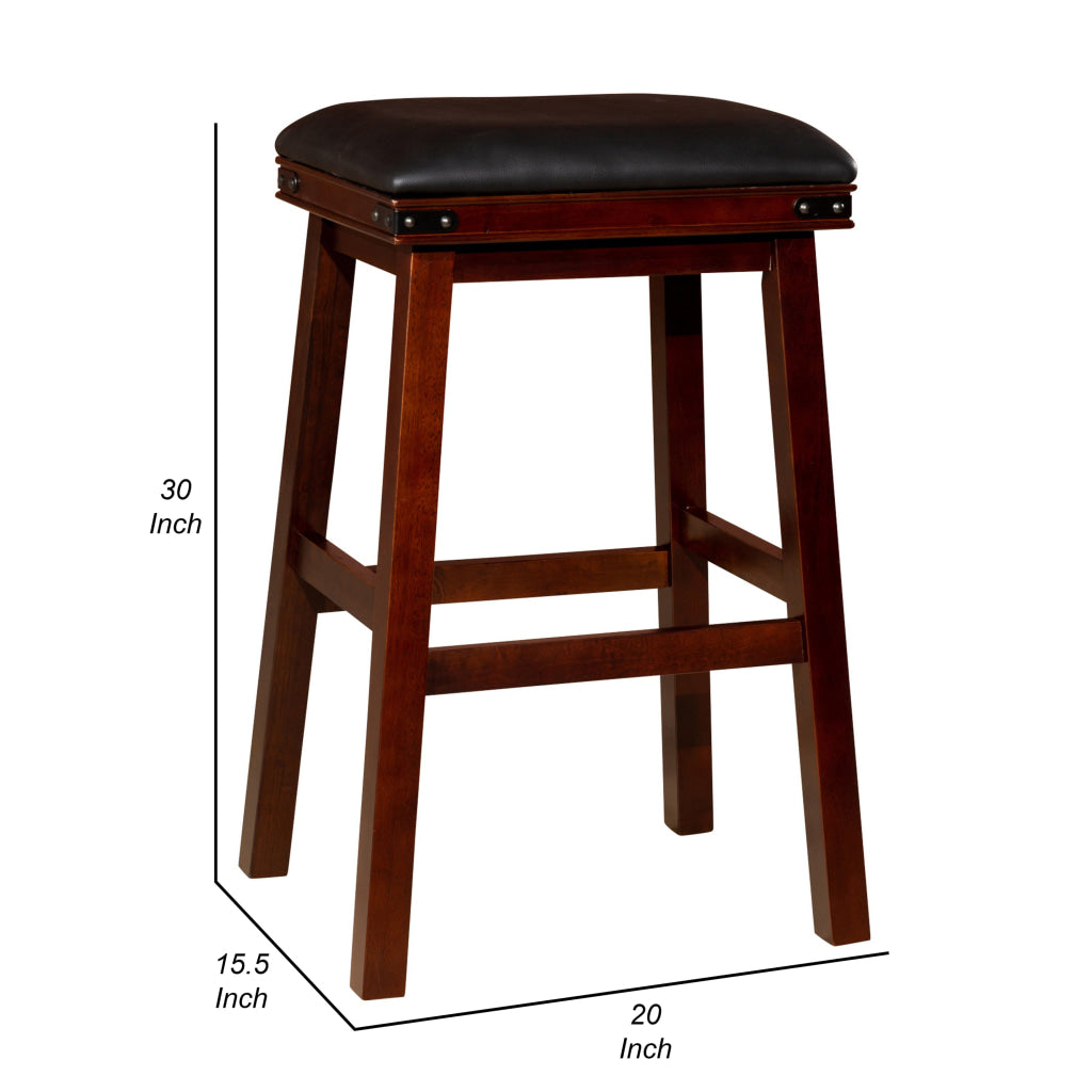 Nio 30 Inch Barstool Black Bonded Leather Seat Espresso Brown Solid Wood By Casagear Home BM314547