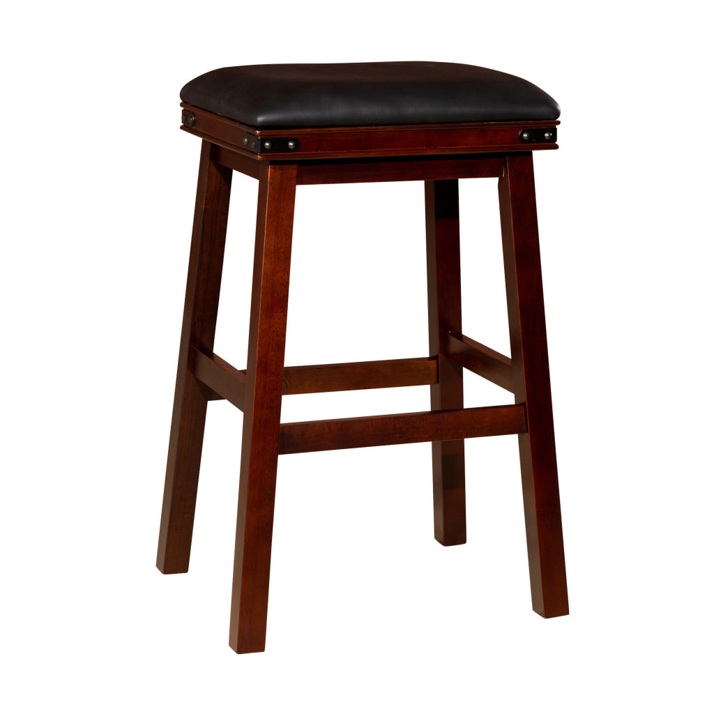 Nio 30 Inch Barstool Black Bonded Leather Seat Espresso Brown Solid Wood By Casagear Home BM314547