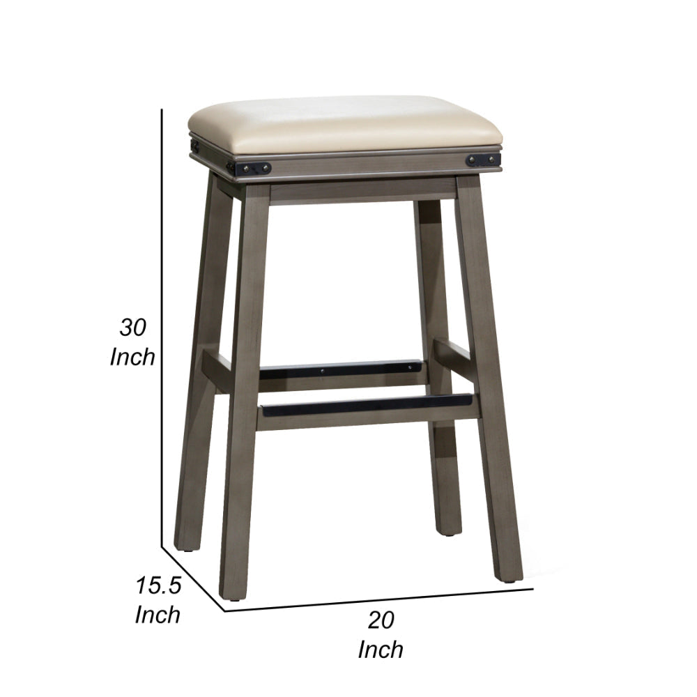 Nio 30 Inch Barstool Cushioned Bonded Leather Weathered Gray Solid Wood By Casagear Home BM314548