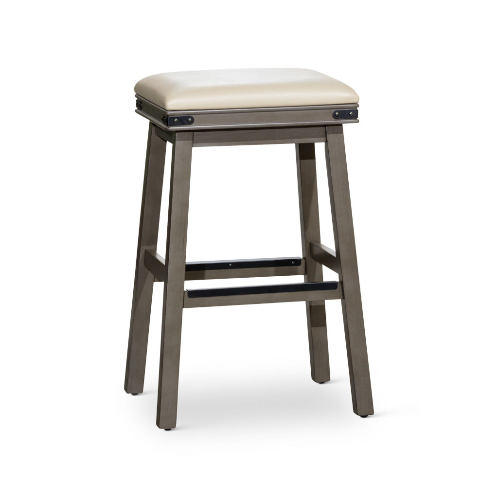 Nio 30 Inch Barstool Cushioned Bonded Leather Weathered Gray Solid Wood By Casagear Home BM314548