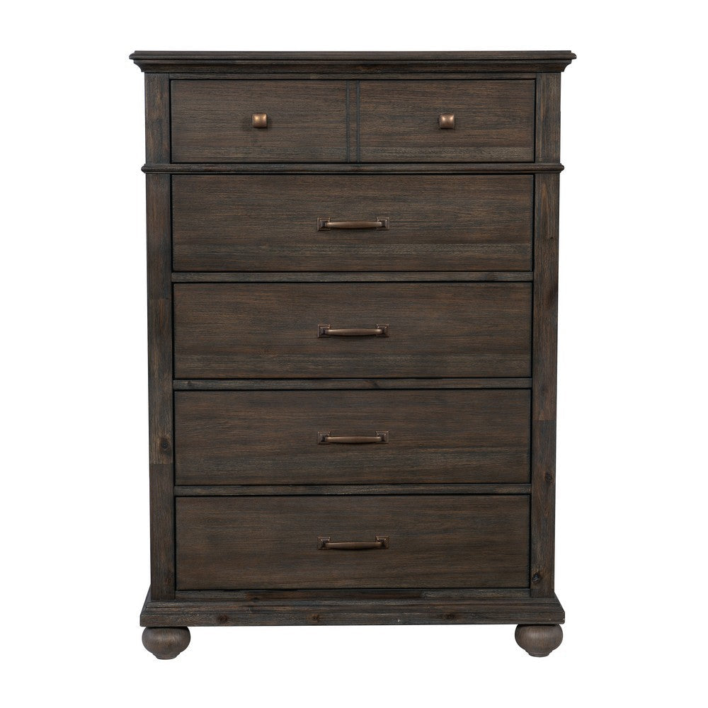 Carny 51 Inch Tall Dresser Chest 5 Drawers Bronze Handles Brushed Brown By Casagear Home BM314550