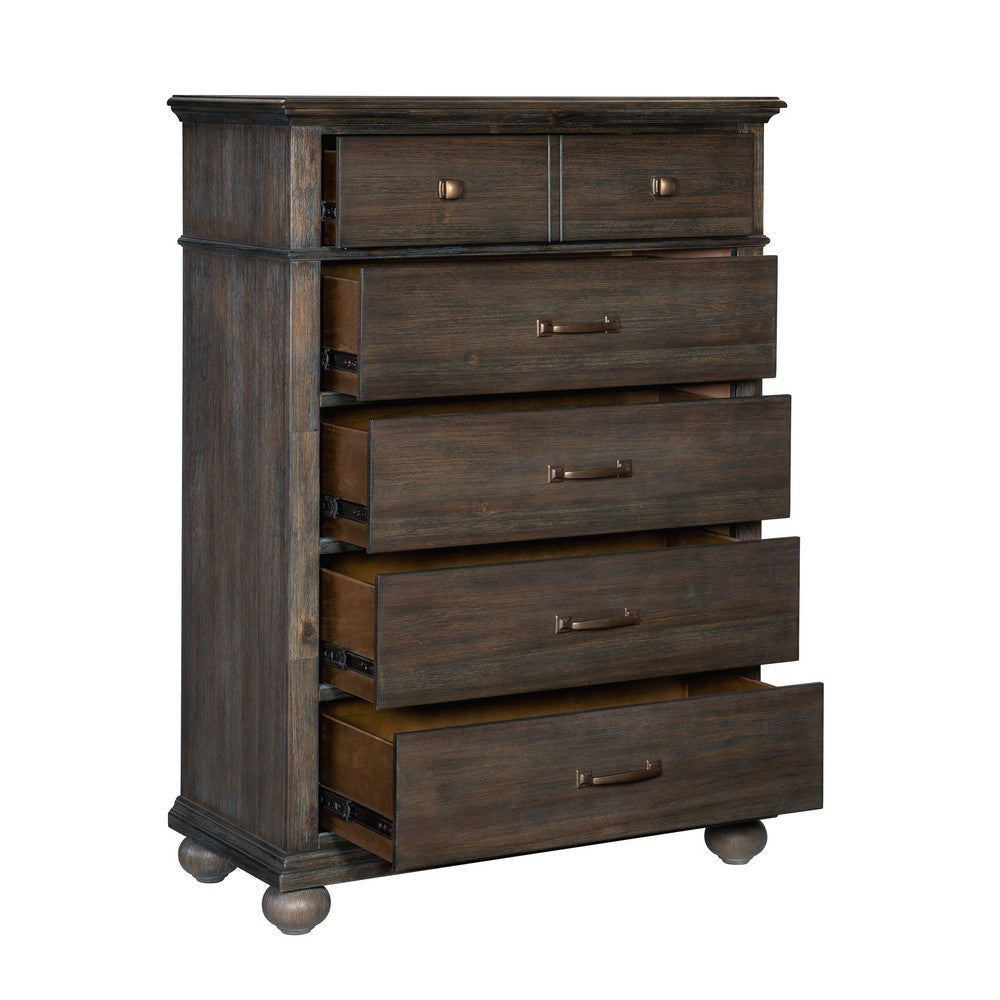 Carny 51 Inch Tall Dresser Chest 5 Drawers Bronze Handles Brushed Brown By Casagear Home BM314550