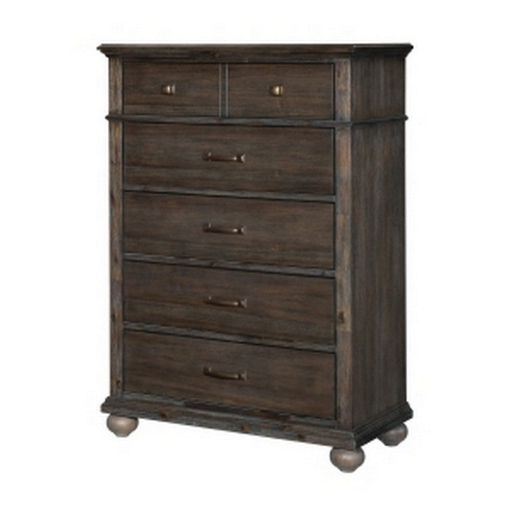 Carny 51 Inch Tall Dresser Chest 5 Drawers Bronze Handles Brushed Brown By Casagear Home BM314550