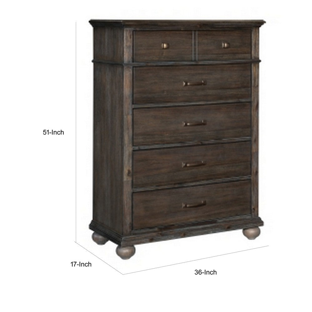 Carny 51 Inch Tall Dresser Chest 5 Drawers Bronze Handles Brushed Brown By Casagear Home BM314550