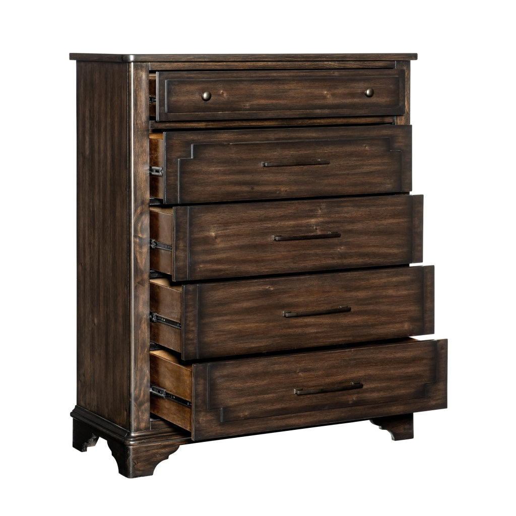 Amey 53 Inch Tall Dresser Chest 5 Drawers Bar Handles Rustic Brown Wood By Casagear Home BM314553