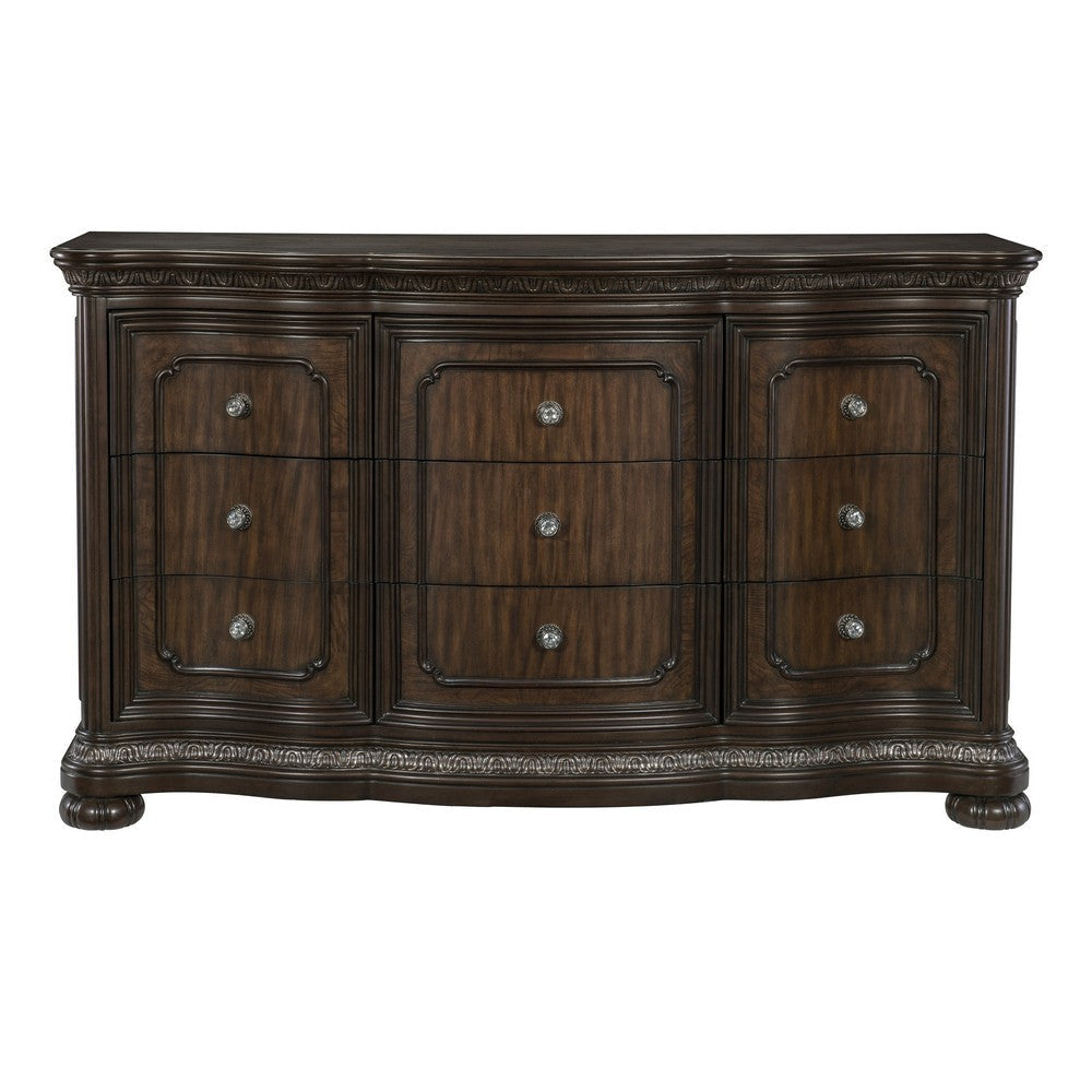 Joni 68 Inch Wide Dresser 9 Drawers Faux Crystal Knobs Dark Cherry Brown By Casagear Home BM314555